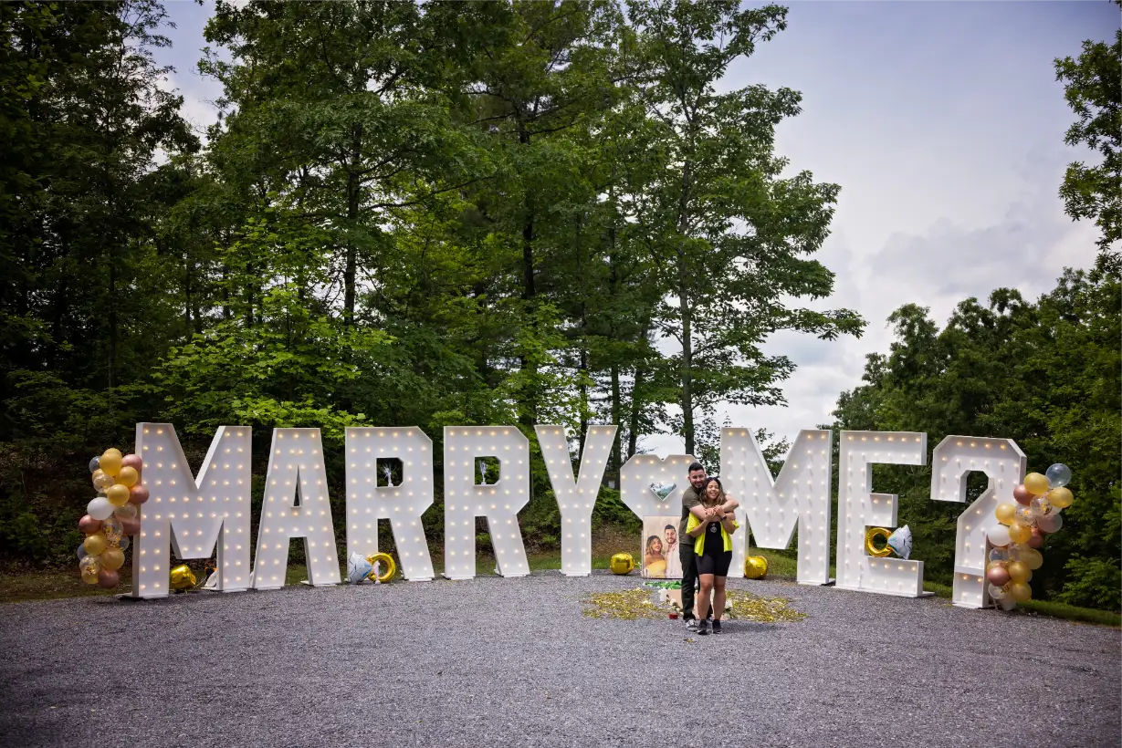 marry me marquee letters for a proposal in the mountains | www.mybigletters.com | ©effortless elopements