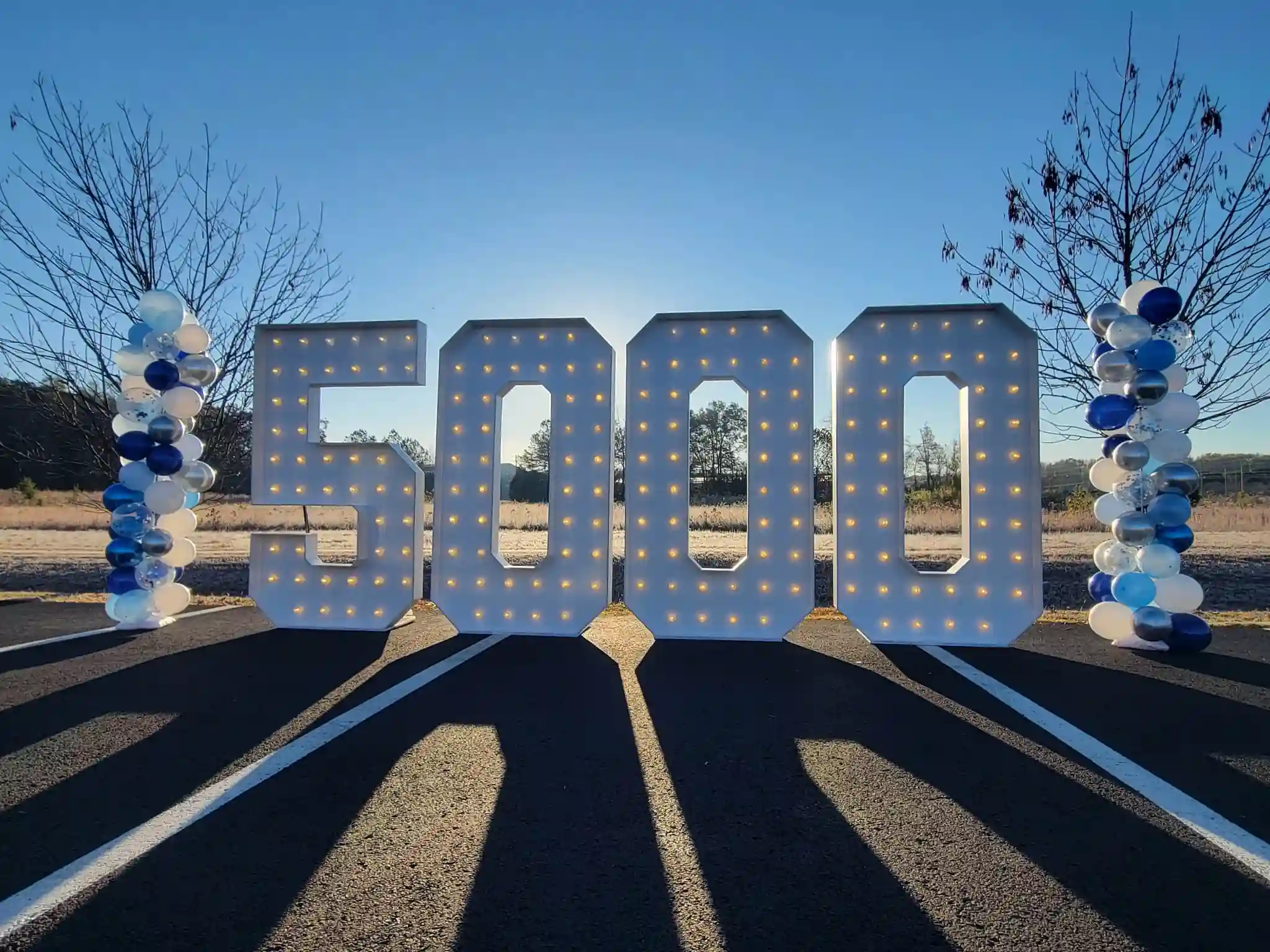 Marquee letters Oak Ridge at Sharpie corporate event in Knoxville TN with 5000 lit up