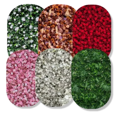 Luxury flower wall rental with white, pink, red, greenery, and mixed floral styles for weddings and events in Nashville