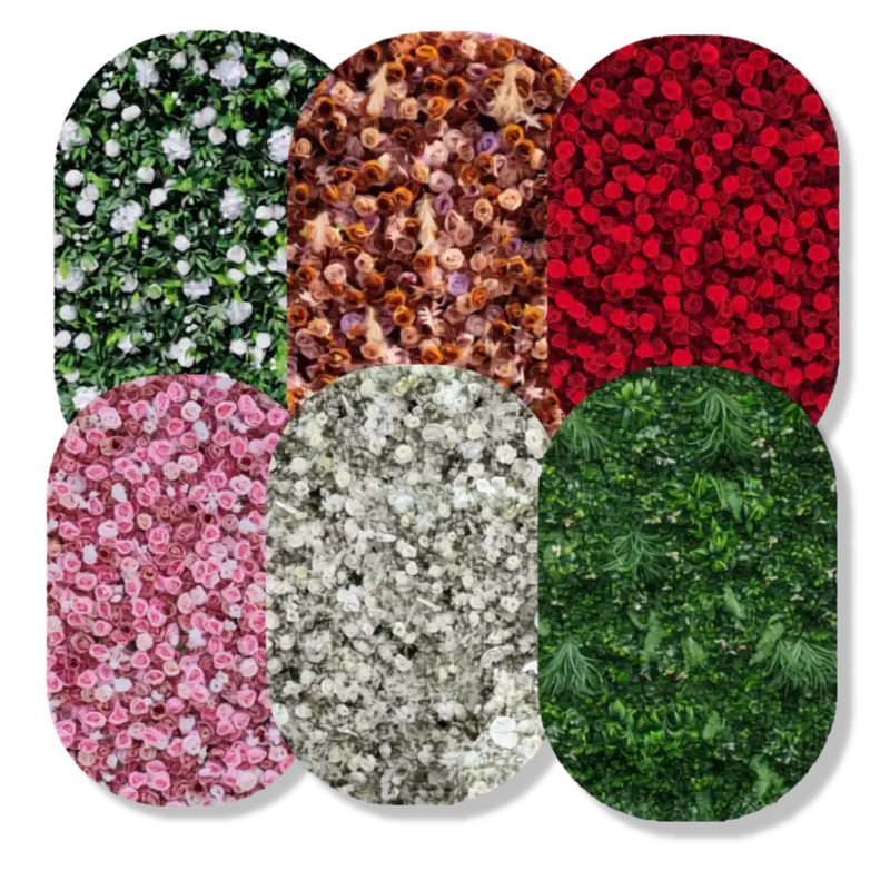 Luxury flower wall rental with white, pink, red, greenery, and mixed floral styles for weddings and events in Nashville
