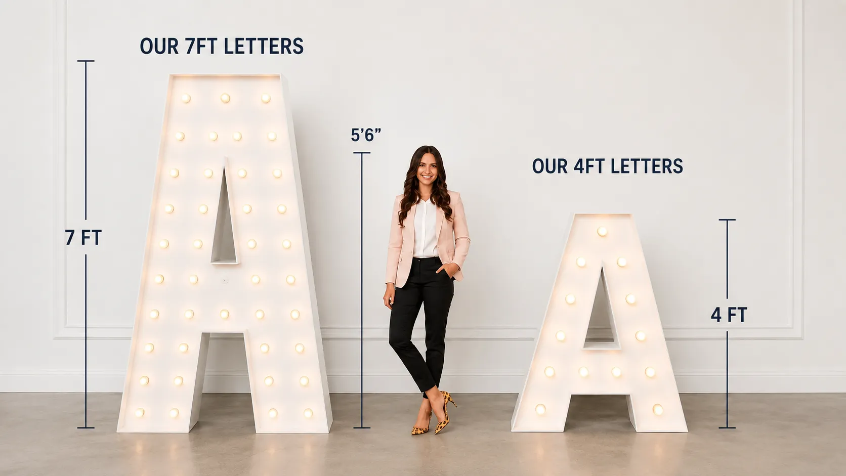 7ft vs 4ft light up marquee letter size comparison