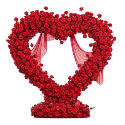 Large 8ft red rose heart backdrop for proposals weddings and romantic event setups in Nashville