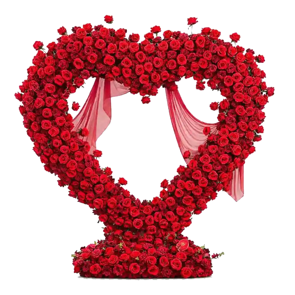 Large 8ft red rose heart backdrop for proposals weddings and romantic event setups in Nashville