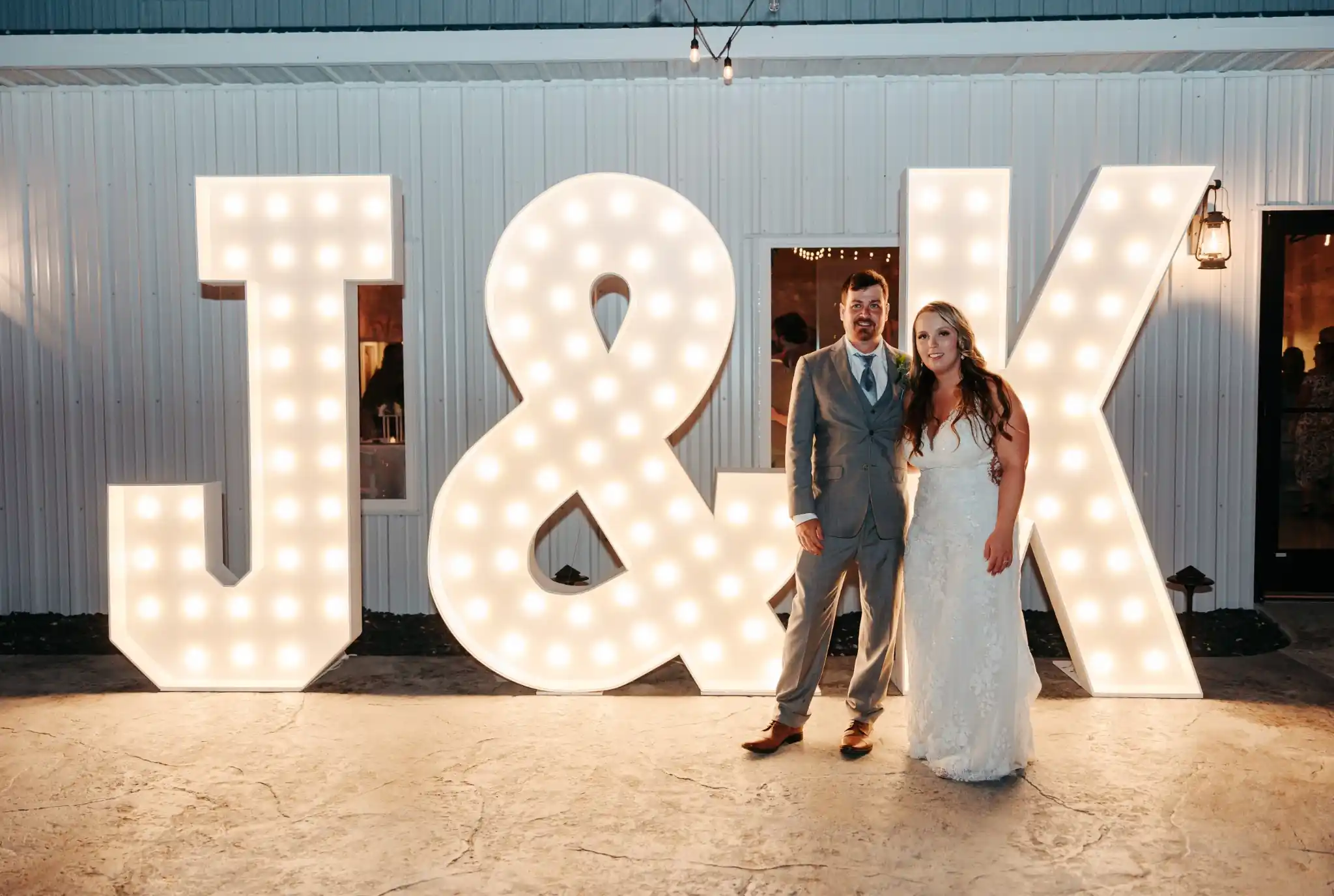 Bride and Groom With Marquee Letters Forest Hills TN