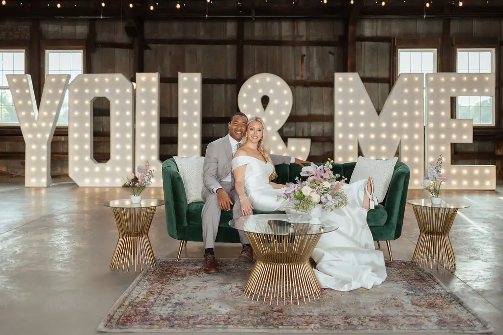 You & Me Marquee Letters Murfreesboro TN at Williamson Family Farm wedding