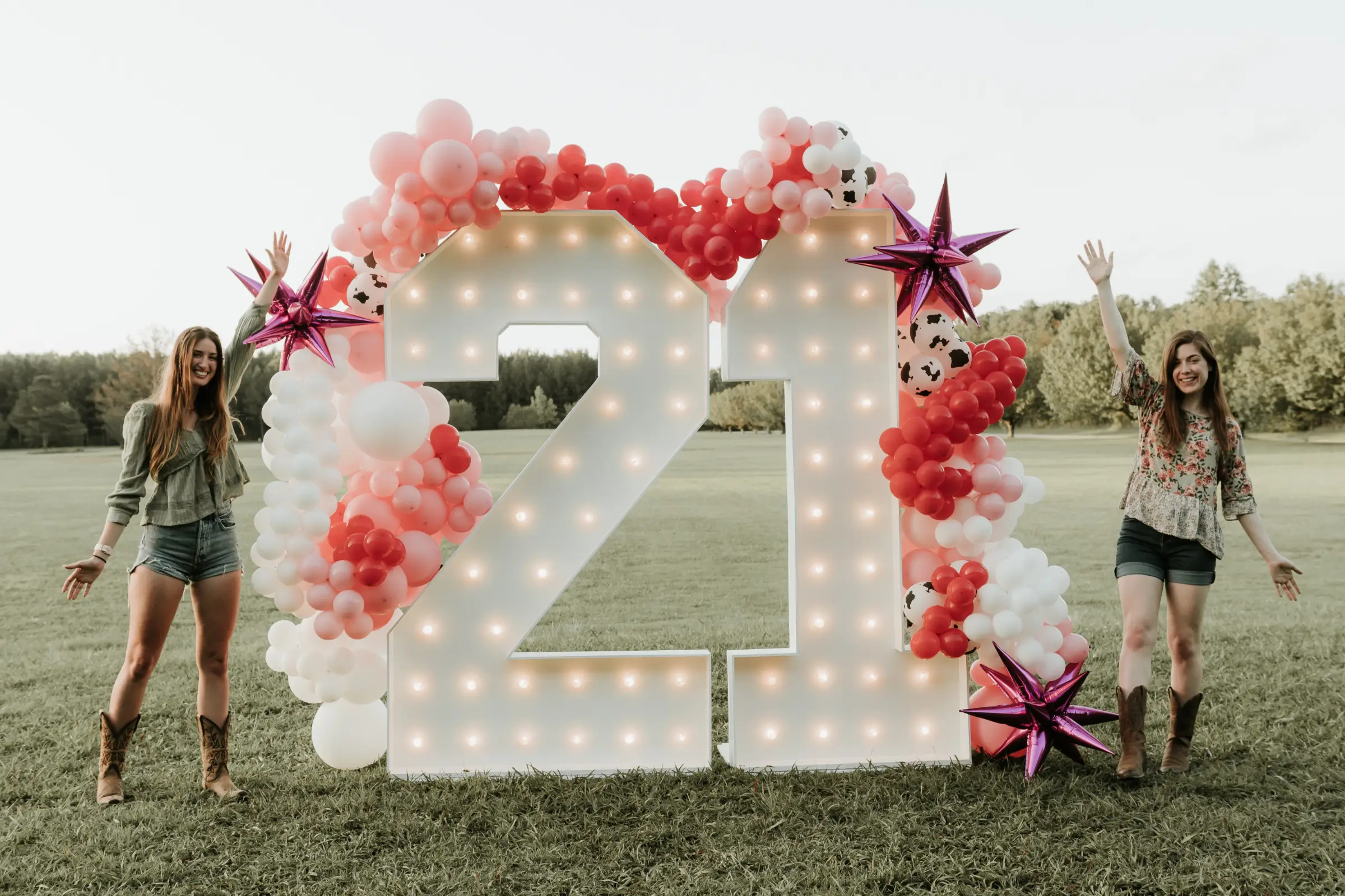 21st birthday light up letters with balloons