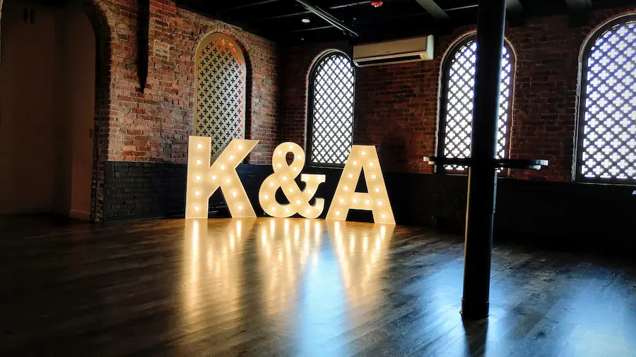 K & A 4-foot light-up marquee letters at Clementine Hall in Nashville