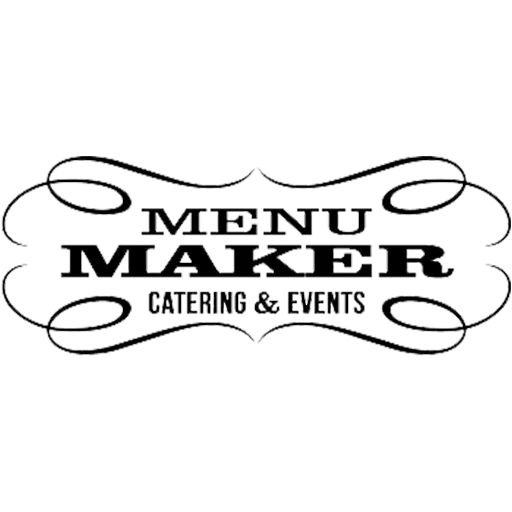 Menu Maker Catering & Events logo in black and white with decorative vintage frame design