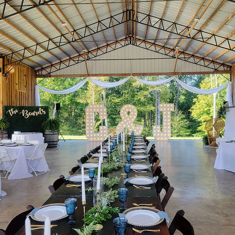 C & J wedding marquee initials in Nashville
