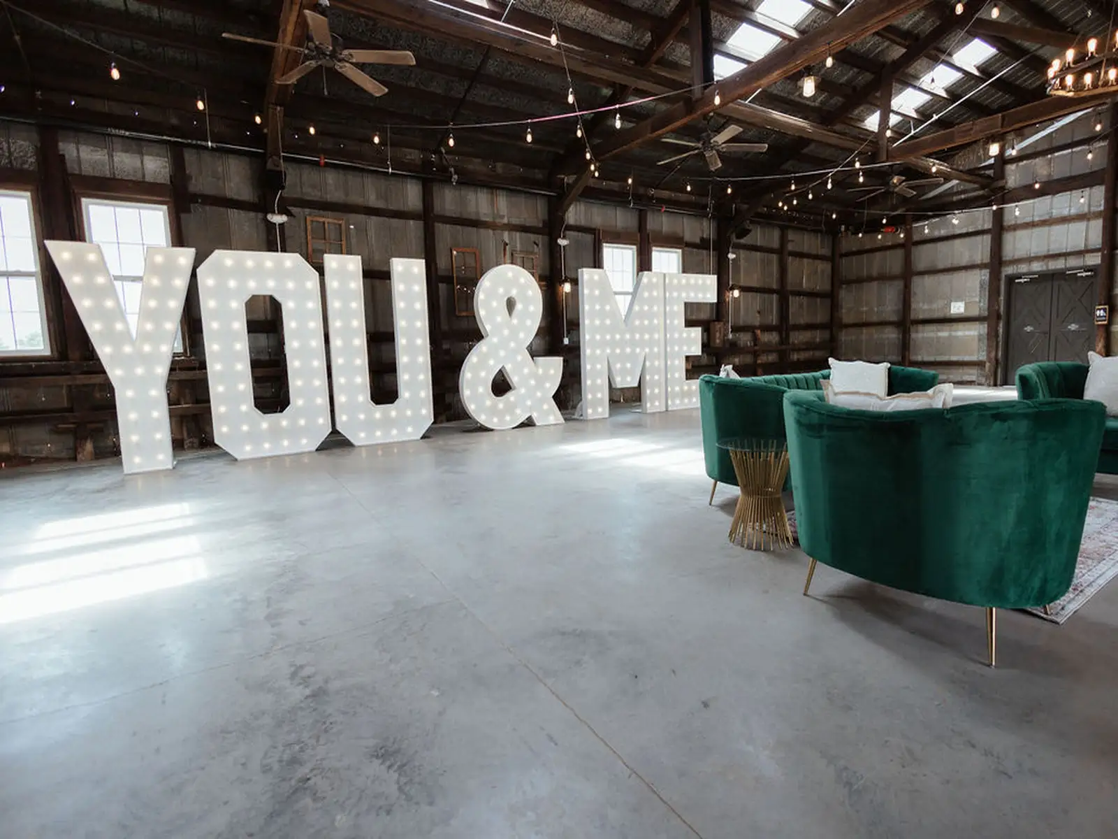 You & Me marquee letter rentals for weddings at Williamson Family Farm in Murfreesboro TN